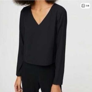 Aritzia Babaton Murphy Black V-Neck Long Sleeve Blouse S
